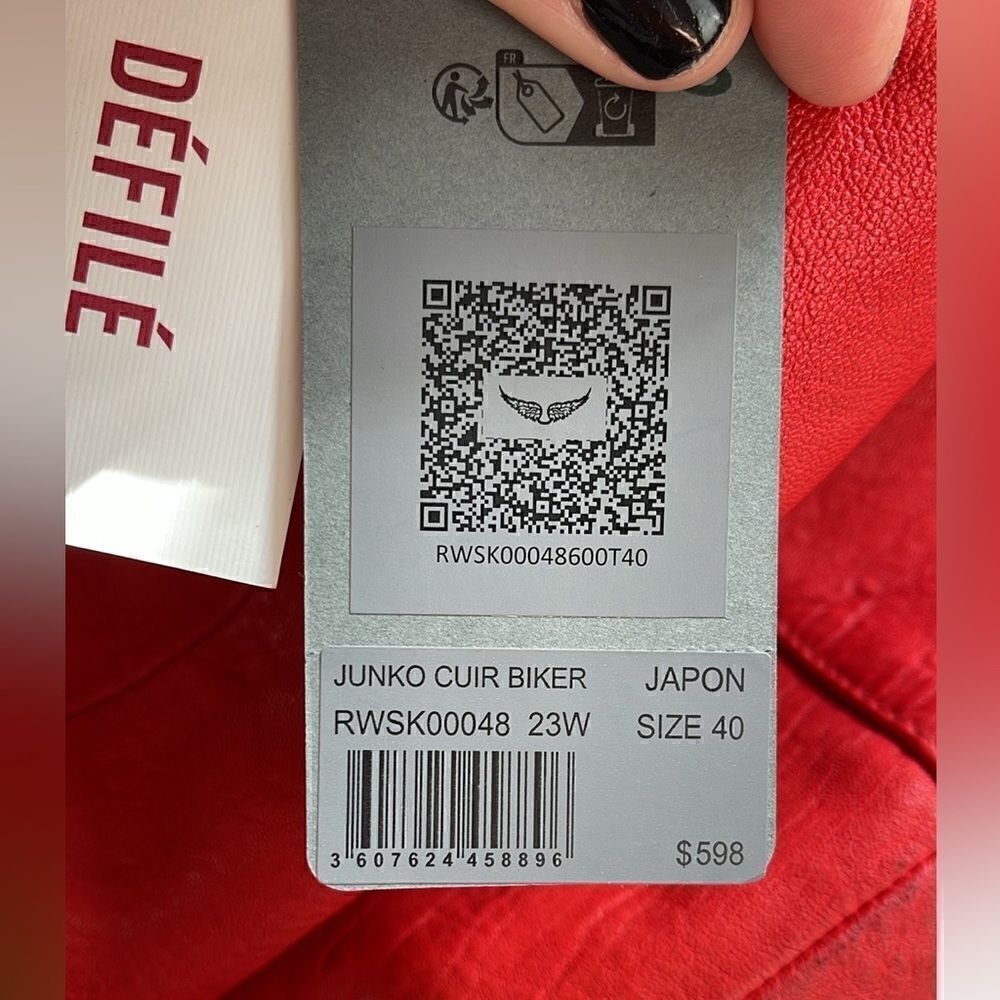Zadig & Voltaire Junko Cuir biker moto red Leather mini skirt.  Size 40. NWT - Picture 11 of 13